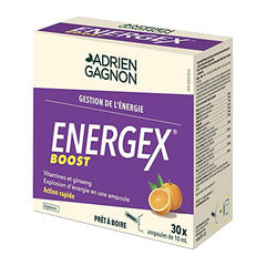 Adrien Gagnon - Energex Boost Liquid - Fast-Acting Natural Energy Burst – Vitamins, Adptogenic Plants & Natural Caffeine – Orange Flavor -30 Shots