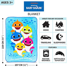 Franco Kids Bedding Ultra Soft Plush Micro Raschel Blanket, 62 in x 90 in, Baby Shark