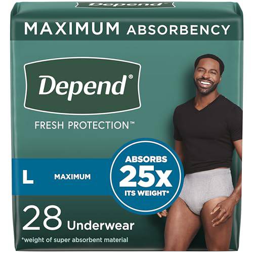 Depend Fresh Protection Adult Incontinence Underwear for Men (Formerly Depend Fit-Flex), Disposable, Maximum, Large, Grey, 28 Count