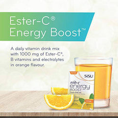 SISU Ester-C Energy Boost, Orange - 30 Packets - Vitamin C Drink Mix with Bioflavonoids - Antioxidant & Immune System Support - Vegan, Non-GMO, Gluten & Dairy Free - 30 Servings