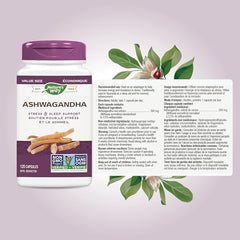 Nature’s Way Ashwagandha - Stress & Sleep Support with Ashwagandha – Non-GMO - 120 Vegetarian Capsules, Value Size