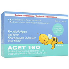 ACET Suppository for Fever & Pain 160mg - Fever Reducer Suppositories for Children (2-4 Years) - Comfortable & Safe Acetaminophen Suppository - For Rectal Use Only