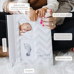 Pearhead Chevron Baby Book with Clean-Touch Ink Pad, Grey