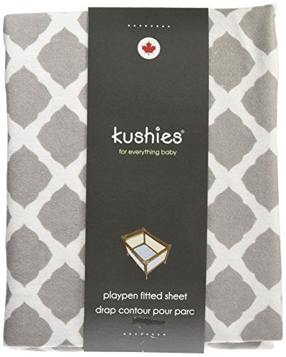 Kushies Pack N Play Playard Sheet, Soft 100% breathable cotton flannel, Made in Canada, Grey Lattice