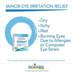 Boiron Optique 1, Eye drops used to relieve minor eye irritations such as dry, itchy or red burning eyes due to allergies or computer eye strain. 30 unit-doses