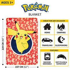 Franco Kids Bedding Ultra Soft Micro Raschel Blanket, 62 in x 90 in, Pokemon