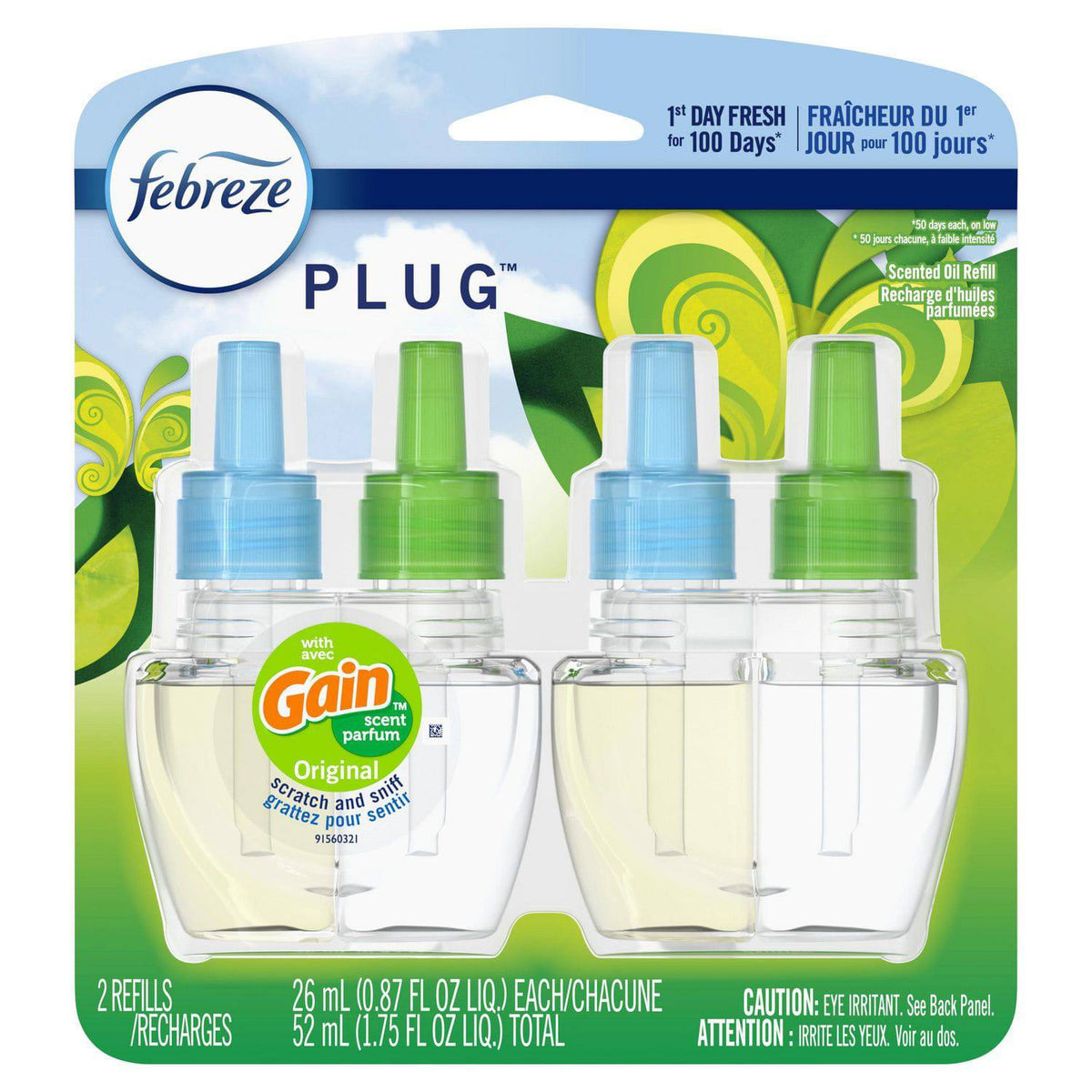 Febreze Odor-Eliminating Fade Defy PLUG Air Freshener Refill, Gain Original Scent - Zecoya