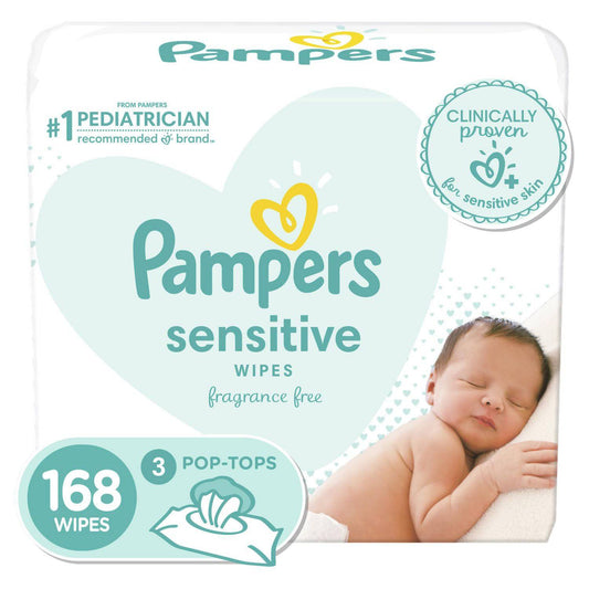 Pampers Baby Wipes Sensitive Perfume Free 3X Pop-Top Packs - Zecoya