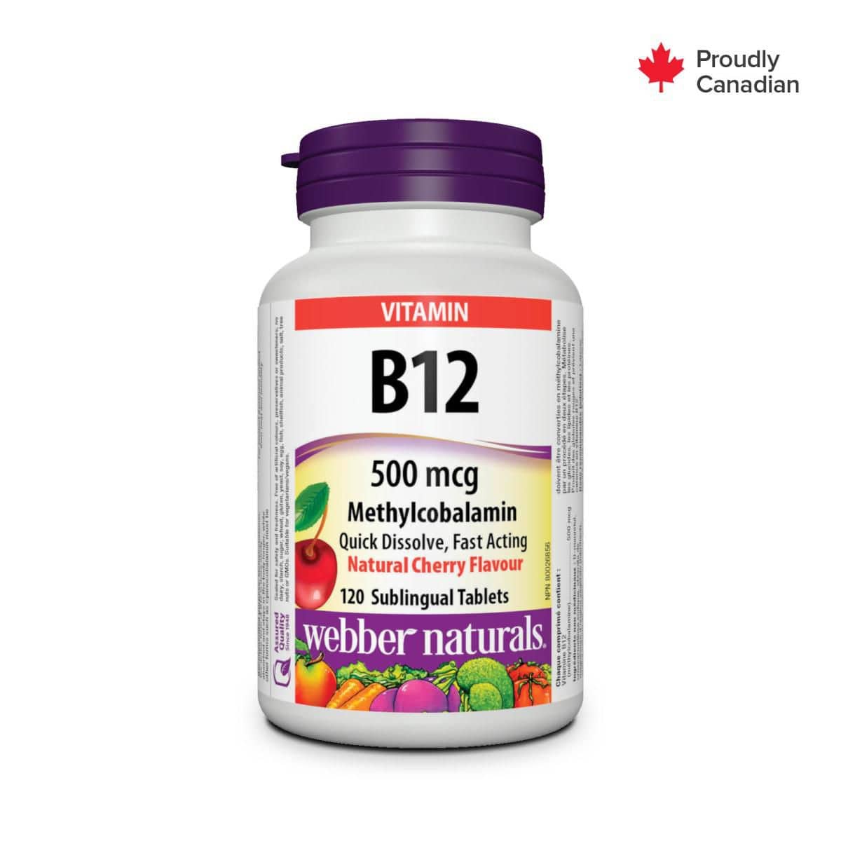 Webber Naturals® Vitamin B12 Methylcobalamin, Natural Cherry Flavour, 500 mcg - Zecoya