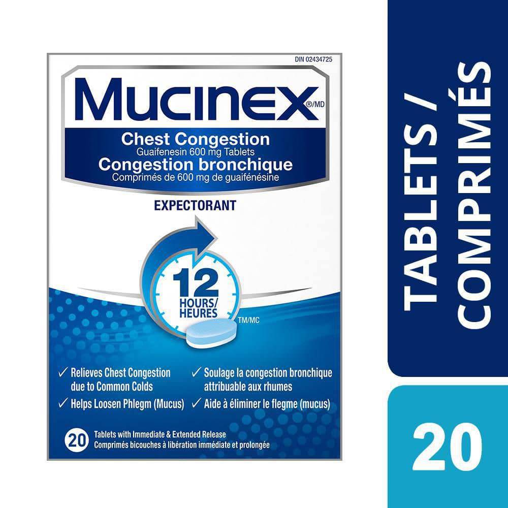 Mucinex® Chest Congestion Guaifenesin 600 mg Tablets Expectorant (Cough Medicine) - Zecoya