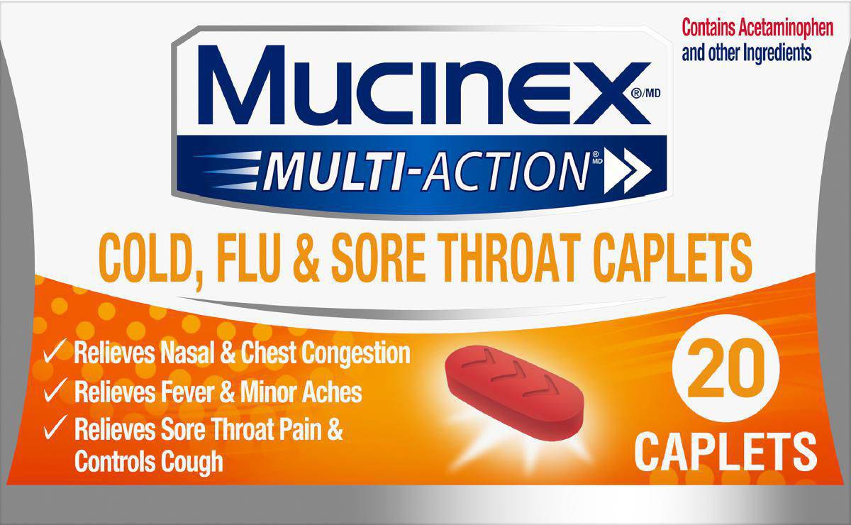 Mucinex ® Multi-Action Cold, Flu & Sore Throat Caplets - Zecoya