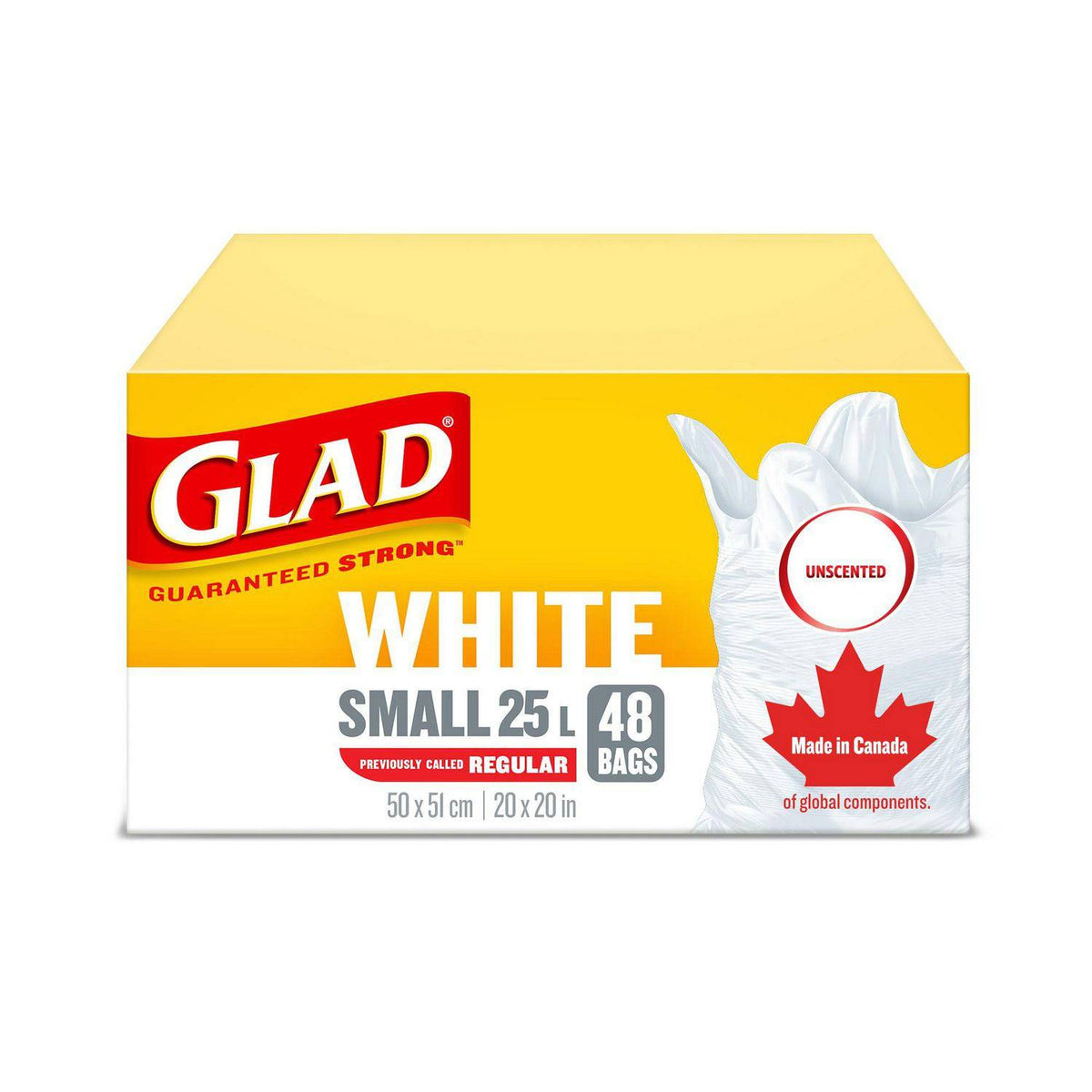 Glad White Garbage Bags - Small 25 Litres - Unscented, 48 Trash Bags - Zecoya