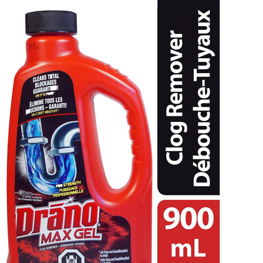 Drano Max Gel Drain Clog Remover and Cleaner, Unclogs and Removes Blockages from Showers and Sinks, 900ml - Zecoya