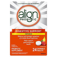 Align Probiotic Digestive Support Chewables, IBS Symptom Relief such as Gas, Abdominal Discomfort, Bloating, #1 Doctor Recommended Probiotic Brand*, Contributes to a Natural Healthy Intestinal Flora, Strawberry Banana Flavoured, 24 Count