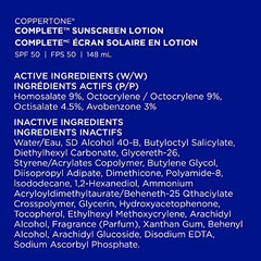 Coppertone Complete SPF 50 Sunscreen Lotion, Lightweight, Moisturizing Sunscreen, Water Resistant Body Sunscreen, 148mL