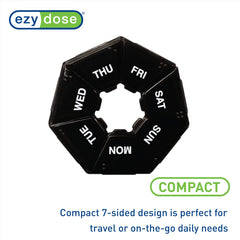 EZY DOSE Weekly Pill Organizer and Planner, Travel Pill Planner, 7-Sided, Black