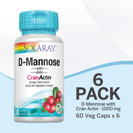 Solaray D-Mannose with CranActin Cranberry Extract 1000mg | For Normal, Healthy Urinary Tract Support | Non-GMO & Vegan | 60 VegCaps (Pack of 6)