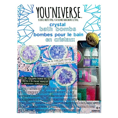 YOUniverse Crystal Bath Bombs, Mix & Make 3 Bath Bombs, DIY Bath Bombs, STEAM Kit for Kids, DIY Bath Bomb Kit