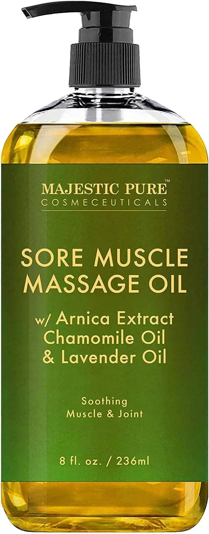 MAJESTIC PURE Arnica Sore Muscle Massage Oil for Body - Best Natural Therapy Therapy Oil with Lavender and Chamomile Essential Oils - Warming, Relaxing, Massaging Joint & Muscles - 8 fl. oz.