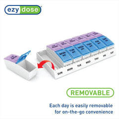 Ezy Dose Weekly AM/PM Travel Pill Organizer and Planner │ Removable AM/PM Compartments │ Great for Travel (Large)