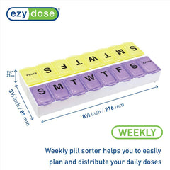 EZY DOSE Weekly (14-Day) Pill Organizer, Vitamin and Medicine Box, Large Snap Compartments, Color May Vary