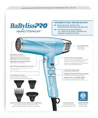 BaBylissPRO Nano Titanium Hairdryer, Dual Ionic High-Speed Hairdryer, 1700 Watts