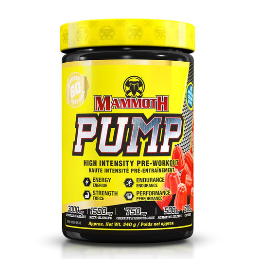 MAMMOTH PUMP – Pre Workout Powder, Superior Muscle Pumps, Increase Strength & Endurance, Explosive Power & Energy Supplement, Heightened Focus, Quick Recovery, Reduced Soreness, 60 serve - Swedish very berry