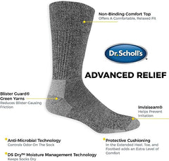 Dr. Scholl's Men's Advanced Relief Blisterguard Socks - 2 & 3 Pair Packs - Non-Binding Cushioned Moisture Management, Black, Red Stripe, 7-12