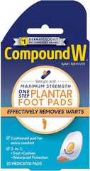 Compound W Wart Remover, Maximum Strength, One Step Pads for Feet, 20 Count