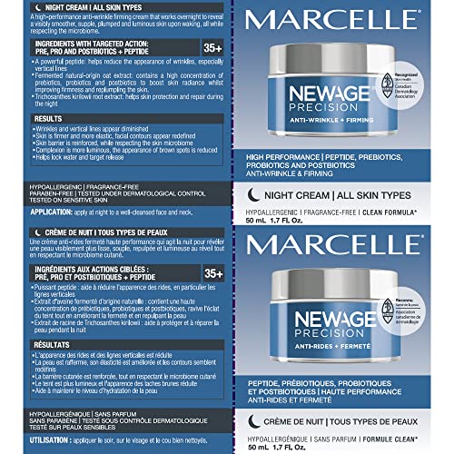 Marcelle NewAge Precision Night Cream, Anti-Wrinkle Firming Cream, Smoothing and Plumping, with Probiotics and Oat Extract, Hypoallergenic, Fragrance-Free, Cruelty-Free, Clean, 50 mL