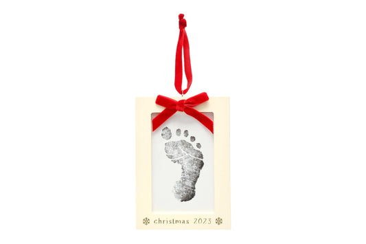 Pearhead Christmas 2023 Holiday Baby's Print Ornament with Clean-Touch Ink Pad, Baby's Print Handprint or Footprint Keepsake, Christmas Ornament with Ribbon, Nursery Décor Ornament