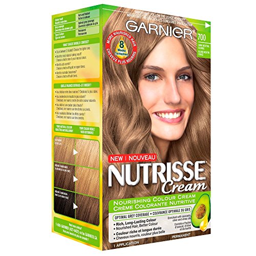 Garnier Nutrisse Cream, Permanent Hair Colour, 700 Dark Neutral Blonde, 100% Grey Coverage, Nourished Hair Enriched With Avocado Oil, 1 Application