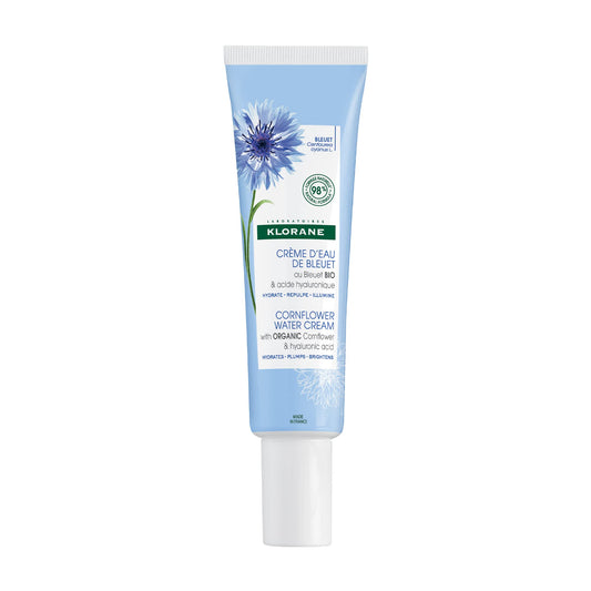 Klorane - Cornflower Water Cream with Organic Cornflower & 100% Plant-Based Hyaluronic Acid - All Skin Types, Face and Eyes, Paraben & Silicone-Free - 30ml