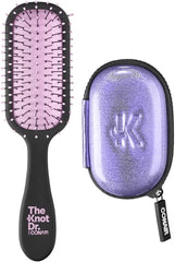 Conair The Knot Dr. Pro Mini Detangling Brush With Flexalite Bristles And Metallic Case For Women, Men All Hair Types-Lengths Wet To Dry (64434C), Purple