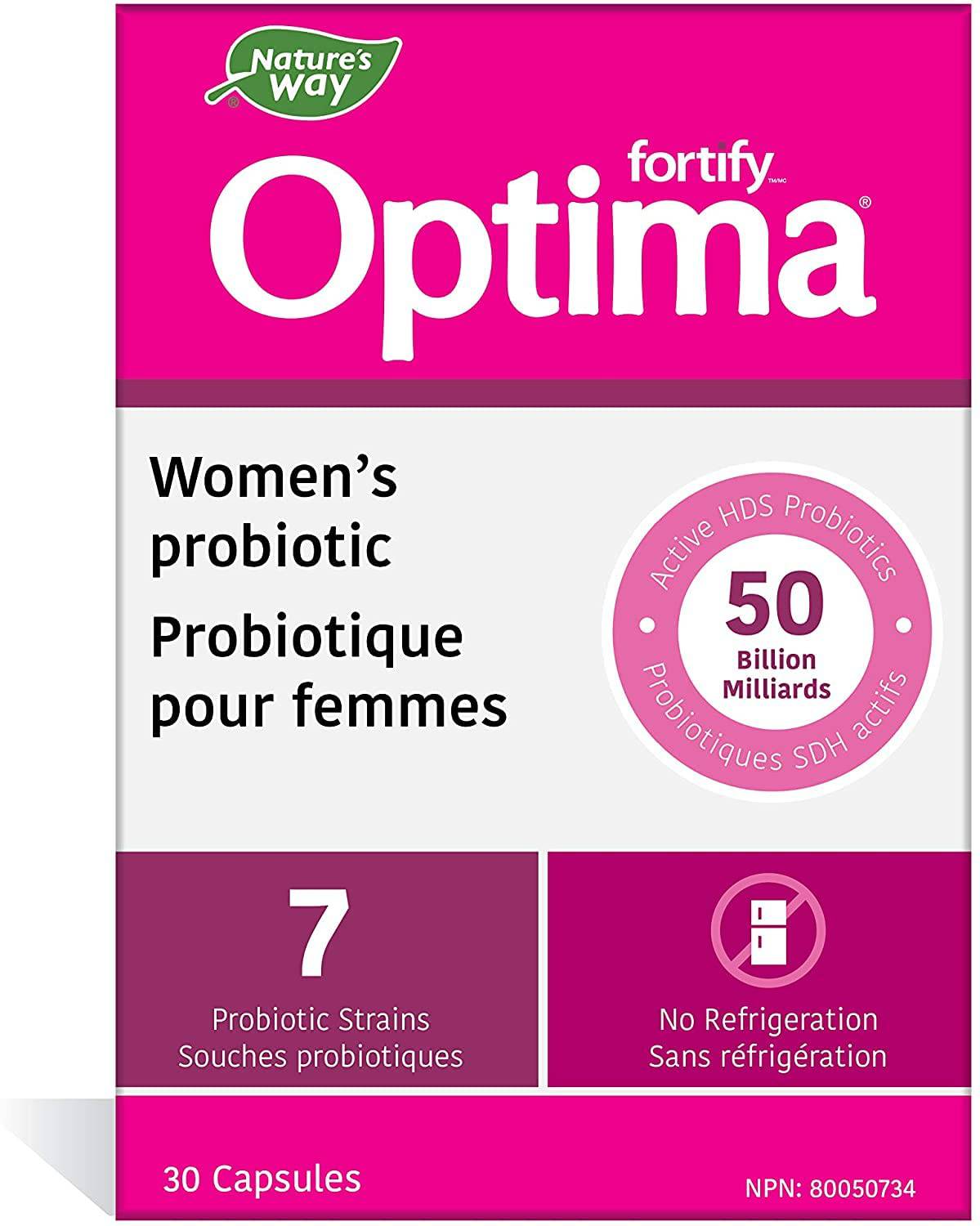 Nature's Way Optima Once Daily Women’s Shelf Stable 7 Probiotics Strains, 50 Billion CFU Guaranteed Potency to Expiration, Gluten Dairy & Dairy Free, 30 Capsules