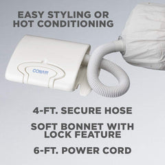 Conair Bonnet Hair Dryer, Soft Portable Bonnet Style Hair Dryer, White