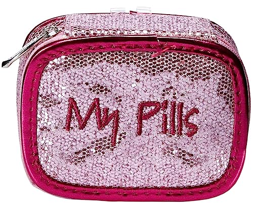 Miamica Vintage Pill Case Travel, Pink Glitter, One Size, Miamica Pill Case "My Pills" Packing Organizer