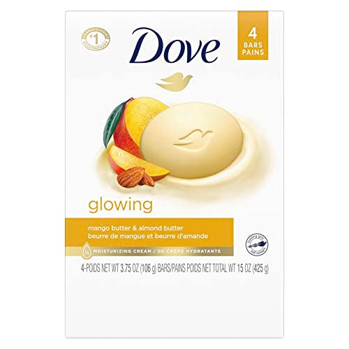 Dove Beauty Bar Gentle Skin Cleanser Moisturizing for Gentle Soft Skin Care Glowing Mango Butter and Almond Butter More Moisturizing Than Bar Soap 106 g 4 count