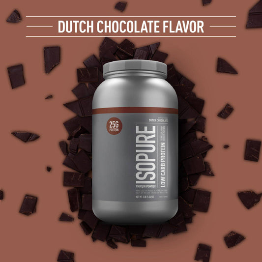 Isopure Low Carb Protein Powder, 100% Whey Protein Isolate, Flavor: Dutch Chocolate, 1.36 kg (Packaging May Vary)