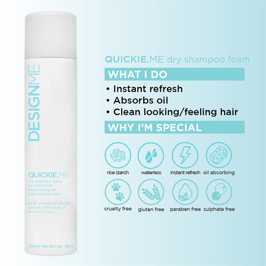 DESIGNME QUICKIE.ME Dry Shampoo Spray | Oil Absorbing | Root Lifting Shampoo for Light Tone, 339mL