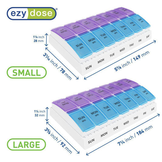 Ezy Dose Weekly AM/PM Travel Pill Organizer and Planner │ Removable AM/PM Compartments │ Great for Travel (Large)