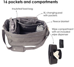 bblüv - Ültra - Large Capacity Diaper Bag, Multi-Function (Heather Gray)