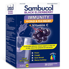 Sambucol Black Elderberry Immunity Powder | Immune Support & Antioxidant | Cold & Flu Relief + Vitamin C | Great Berry Taste | Natural Health Product, Ages 4+ | 30 Powdered Drink Sachets