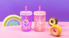 Zak Designs DreamWorks Gabby's Dollhouse Kelso Toddler Cups for Travel or at Home, 15oz 2-Pack Durable Plastic Sippy Cups with Leak-Proof Design is Perfect for Kids (Cakey Cat, Mercat)