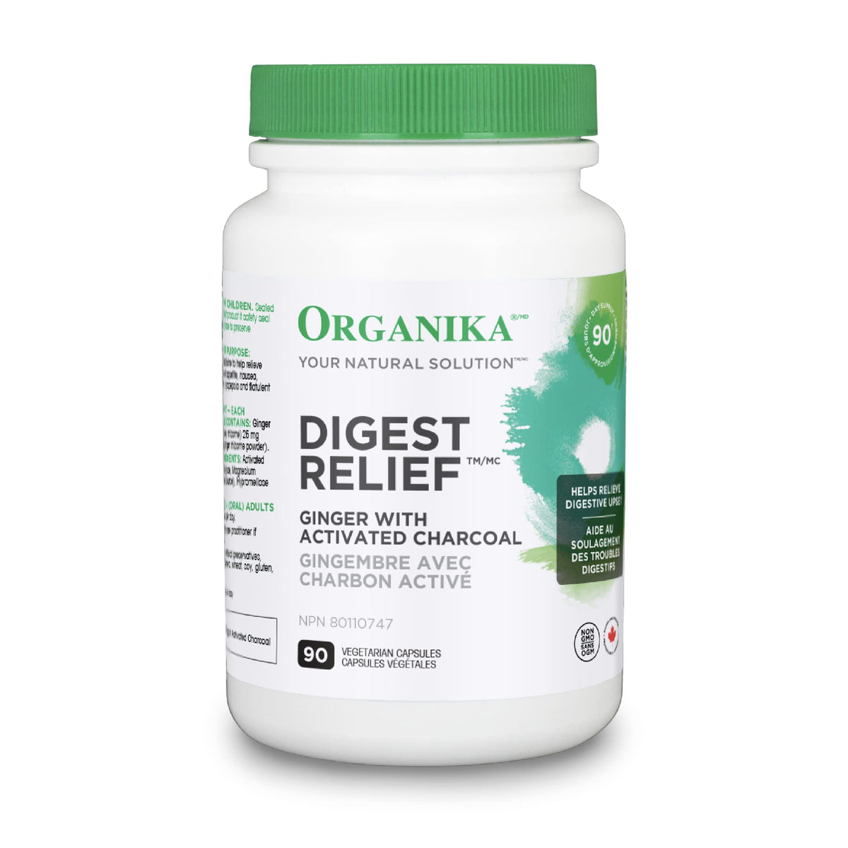 Organika Digest Relief- with Ginger and Activated Charcoal- Relief for Digestive Upset, 90 Count (Pack of 1)