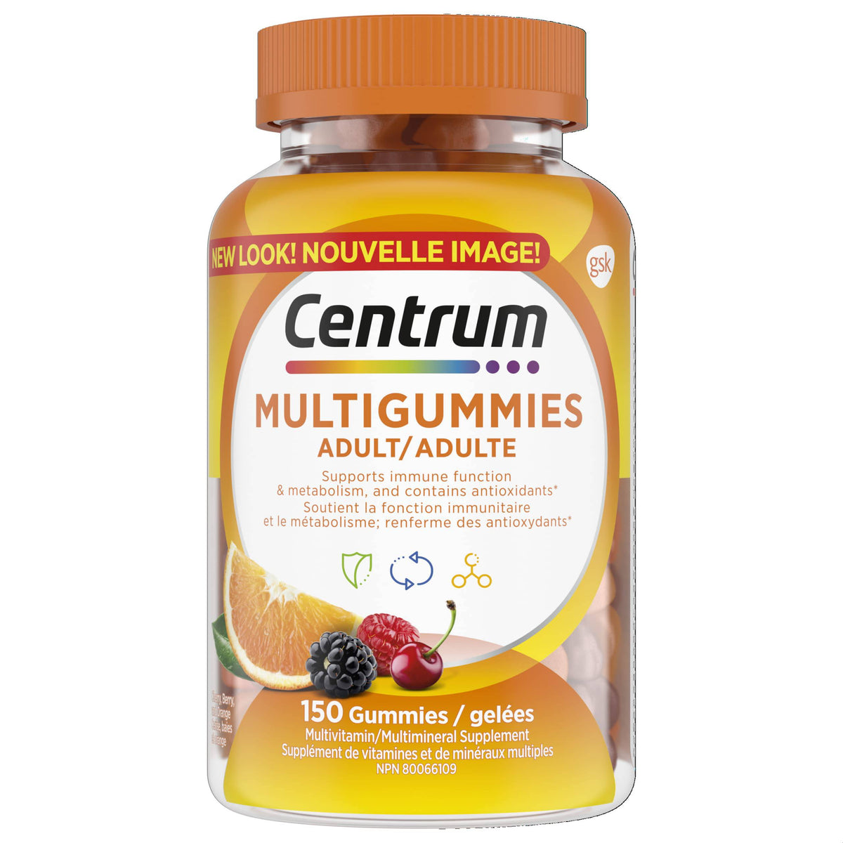 Centrum MultiGummies, Adult Multivitamin Multivitamins/Minerals Gummies for Men & Women, Cherry, Berry, and Orange Flavour, 150 Count (Packaging May Vary)