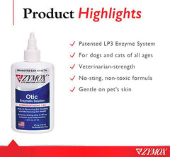 Zymox Otic Enzymatic Solution for Dogs and Cats to Soothe Ear Infections with 1% Hydrocortisone for Itch Relief, 4oz