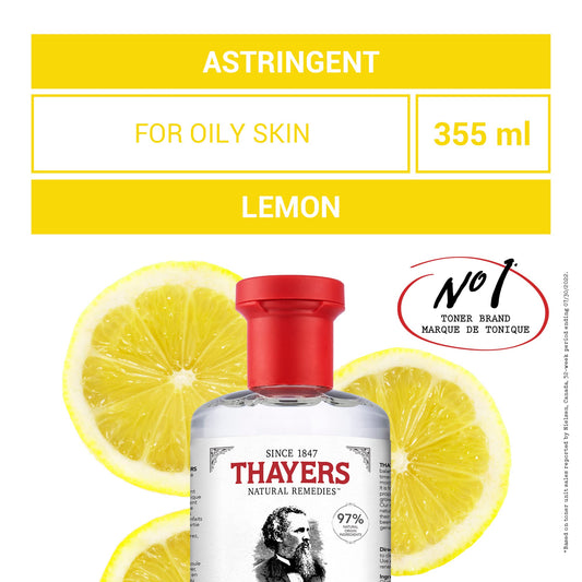 THAYERS Witch Hazel Lemon Face Astringent Skin Care with Aloe Vera, Natural Gentle Facial Astringent, for All Skin Types, 355mL