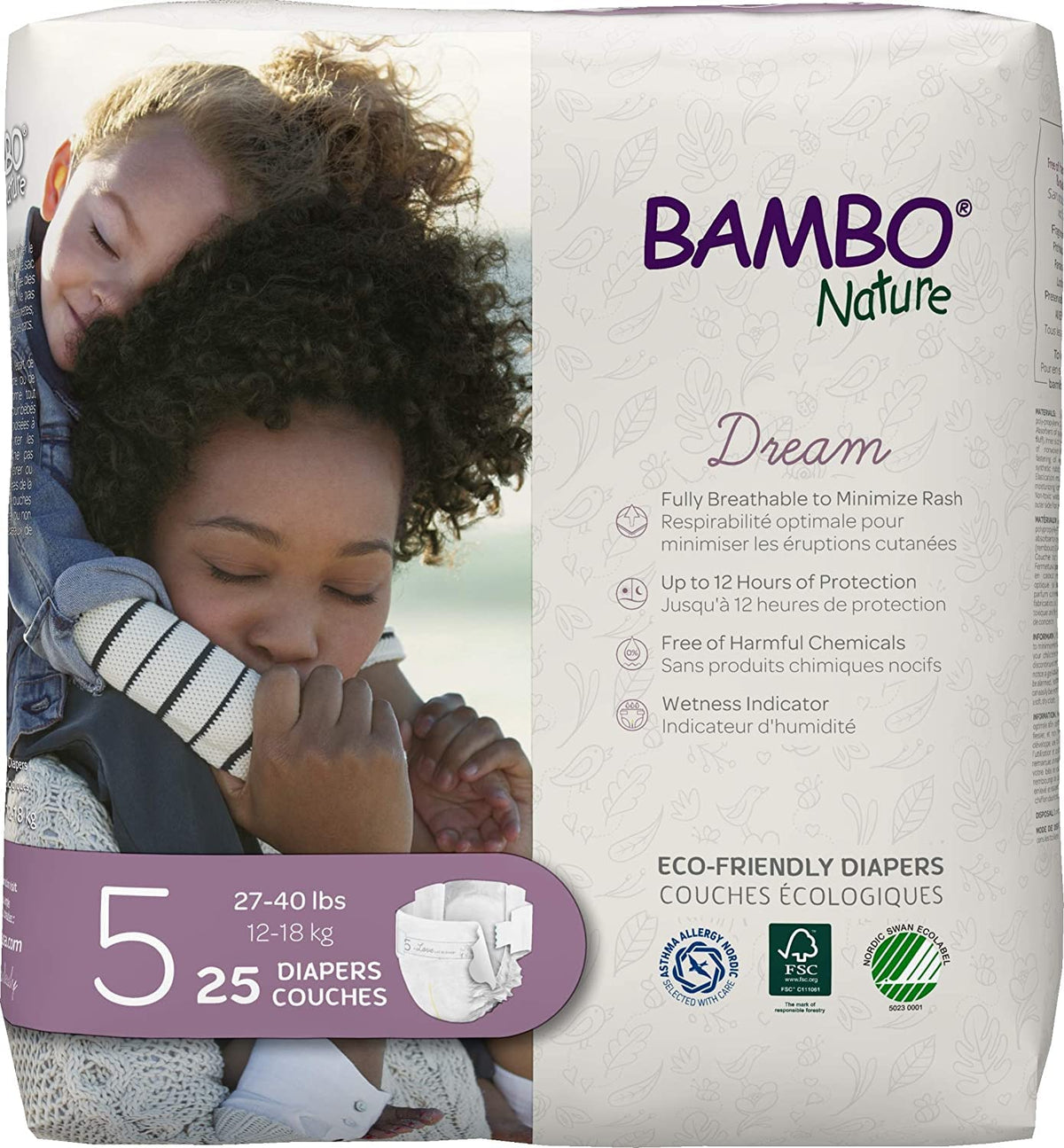 Bambo Nature Premium Eco-Friendly Baby Diapers, Size 5 (27-40 Lbs), 25 count, white