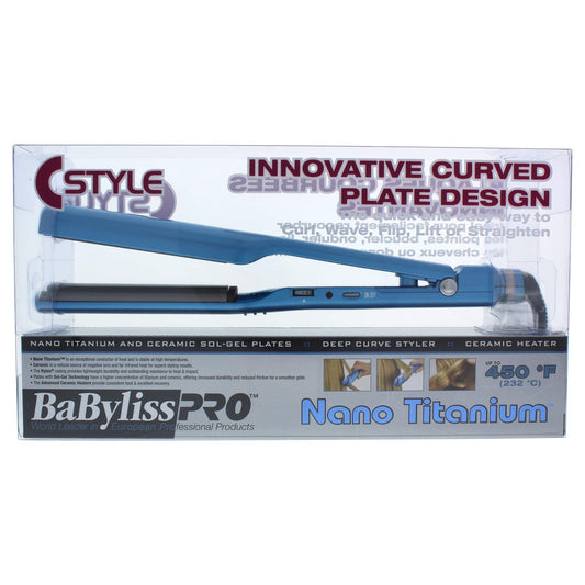 BaBylissPRO Nano-Titanium and Ceramic Curved Plates C-Style Flat Iron, Blue